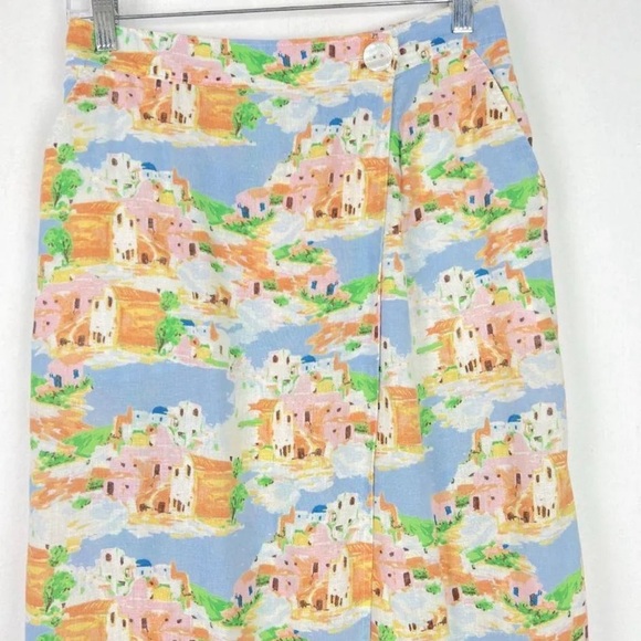Cynthia Rowley Coastal Print Linen Blend Wrap Maxi Skirt Size Small - Picture 2 of 7